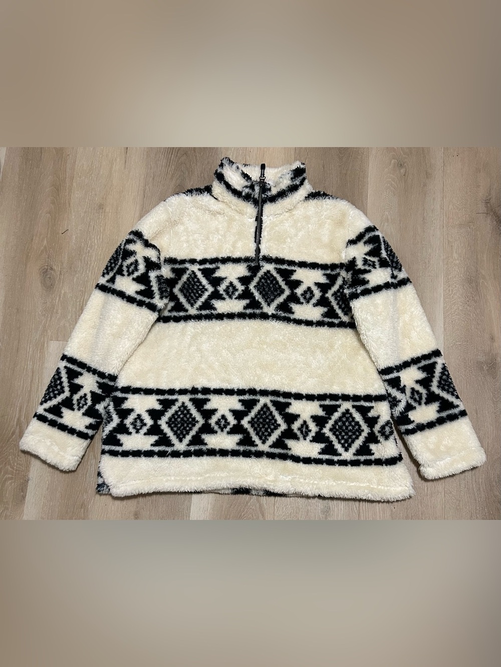 Roper Cream & Black Sherpa Half-Zip Pullover Jacket